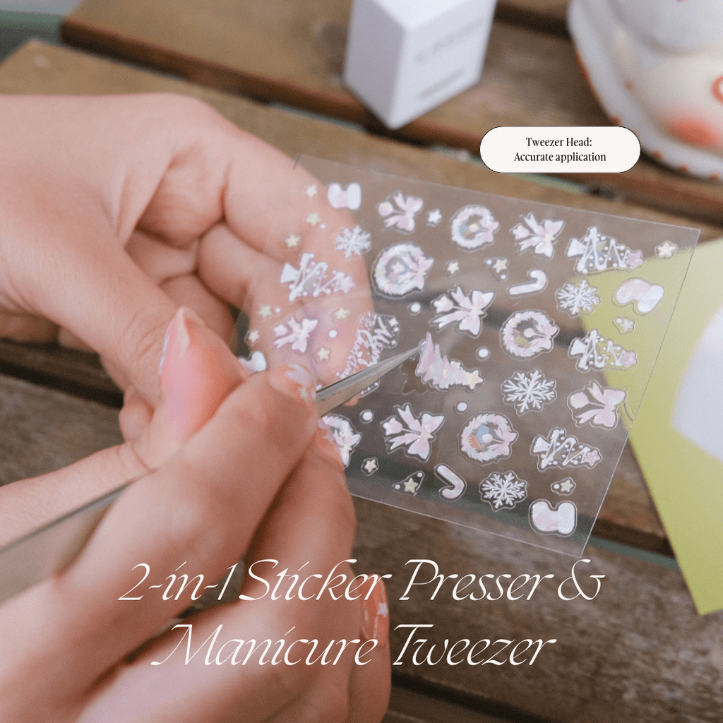 2-IN-1 Sticker Presser & Manicure Tweezer (Celestial Silver)